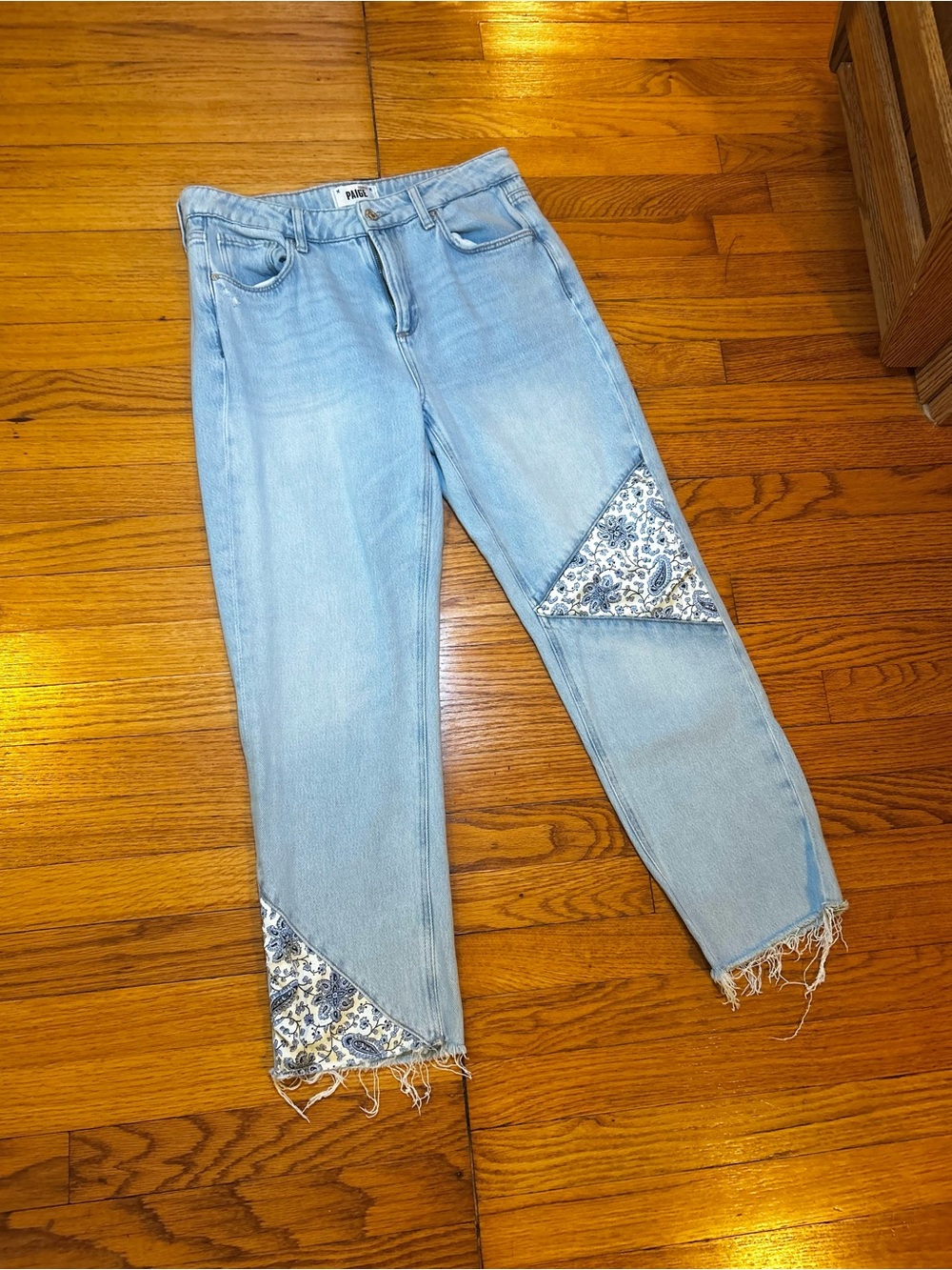 Paige Floral Insert Straight Leg Jeans Waist 28